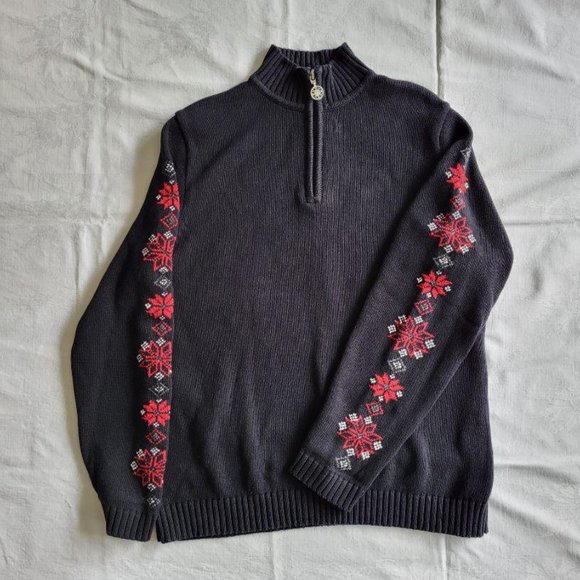 1/4 zip, navy sweater with snowflakes by Karen Scott - Picture 4 of 10
